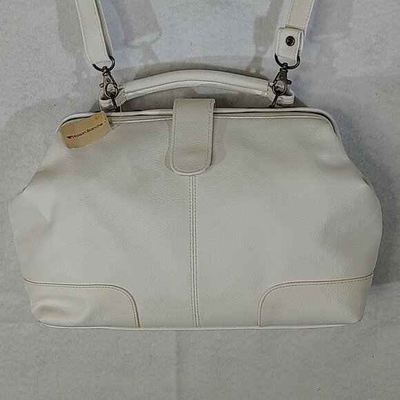 Maison Blanche White Pebbled Leather Purse NWT Handle & Shoulder Strap Vtg OOB - Picture 3 of 15